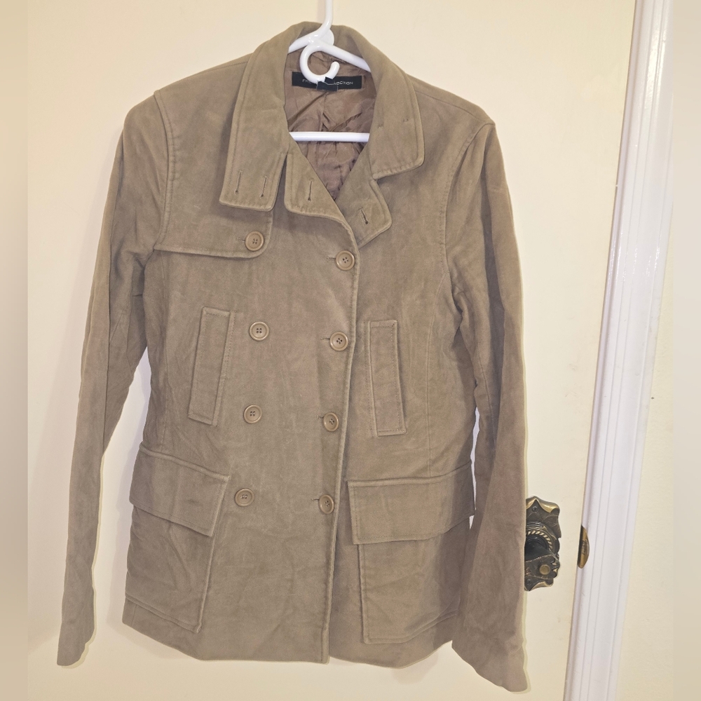 Women's French Connection Tan Faux Suede Double-Breasted Peacoat Jacket Size: 6